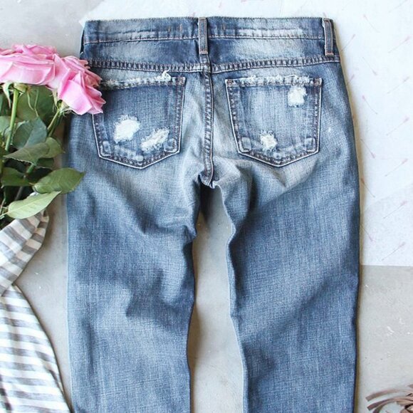 B273 Light Blue USA Flag Bow Graphic Distressed Jeans - Picture 2 of 2